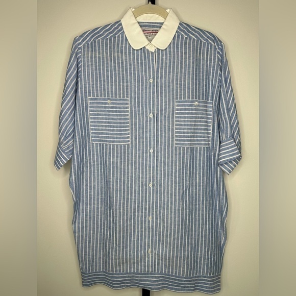 Pierre Cardin Pour Paul & Joe Women Linen Shirt Dress - Striped Button Up - Picture 2 of 6